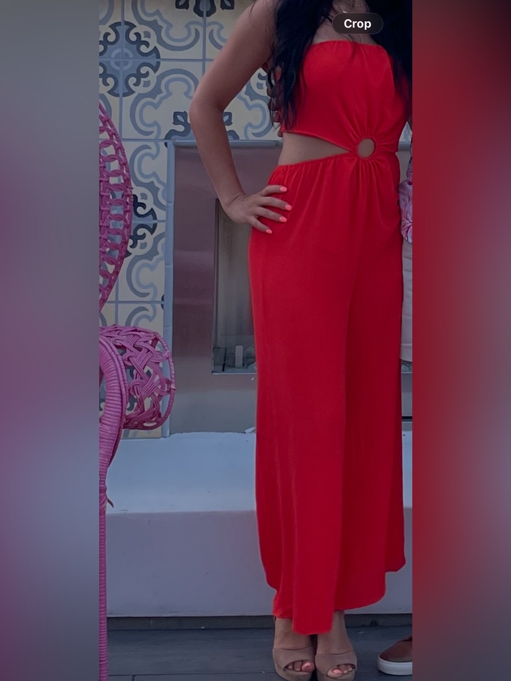 Vici Red Strapless Cutout Wide-Leg Jumpsuit